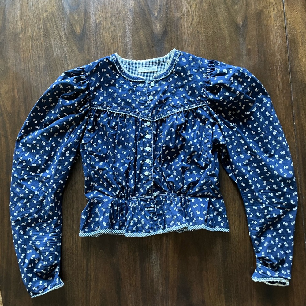 Doen Amelia Top Size S Small Navy Blue Calico